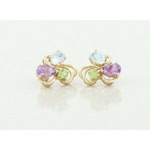 14k Yellow Gold Natural Amethyst, Topaz and Peridot Earrings Stud Post Earrings